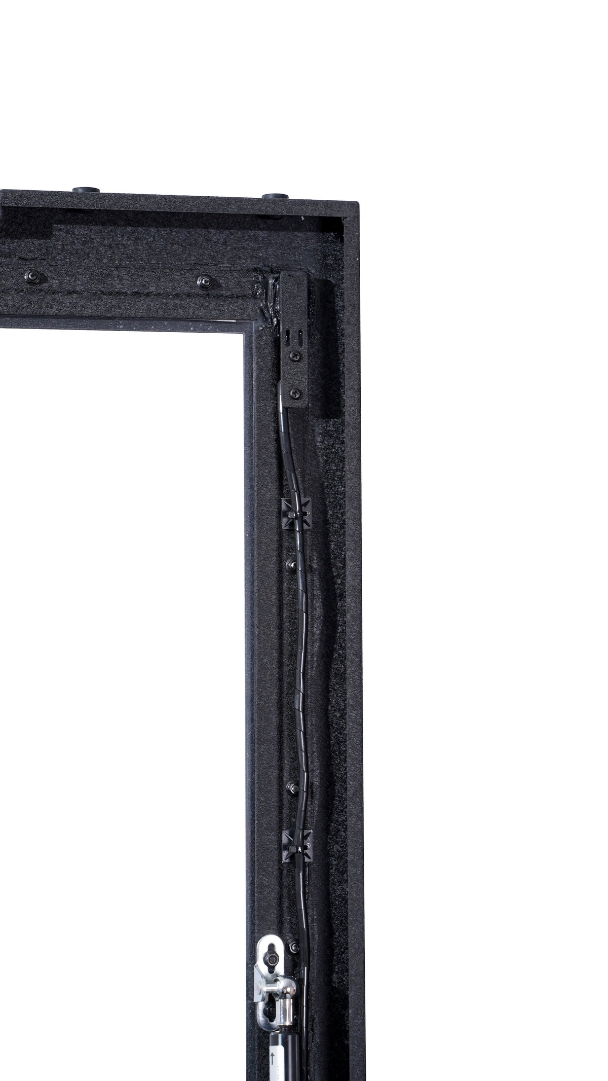 Spark Enterprise Series Outdoor TV Enclosure internal wiring and gas strut detail