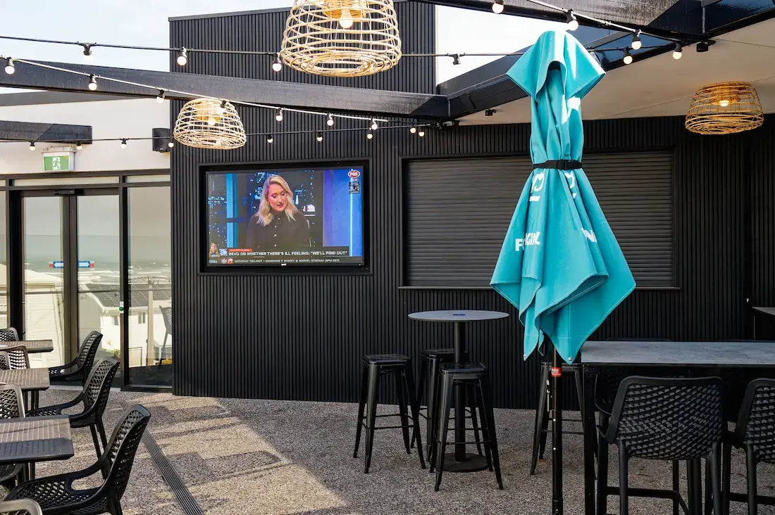 Waterproof Spark outdoor TV in the newly built outdoor area at Middleton Tavern, South Australia